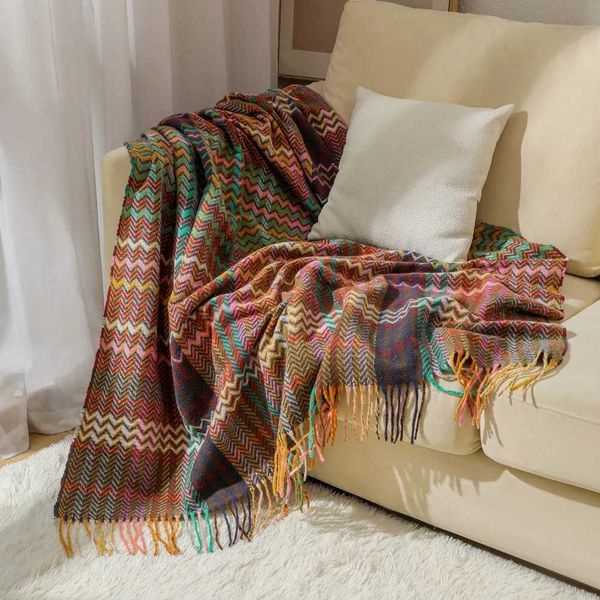 Textile City Ins Ethnic Style Woven Sofa Blanket Wave Tassel Leisure Shawl Swinging Carpet Room Decoration Acrylic Shawl 127x172cm blanket X