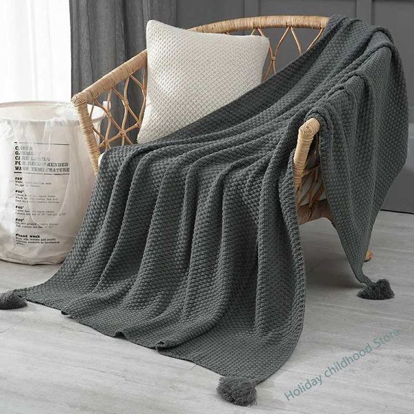 Thread Blanket with Tassel Solid Beige Grey Coffee Throw Blanket for Bed Sofa Home Textile Fashion Cape 130x170cm Knitted CarpetM240807