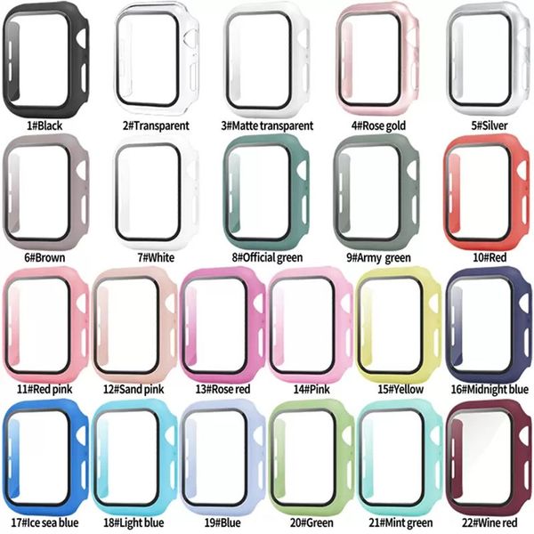 For Apple Watch Case 8 7 6 5 4 3 2 1 SE 45mm 44mm 42mm 41mm 40mm 38mm Hard PC Built-in Tempered Glass Screen Protector Full Coverage 2rd Gen