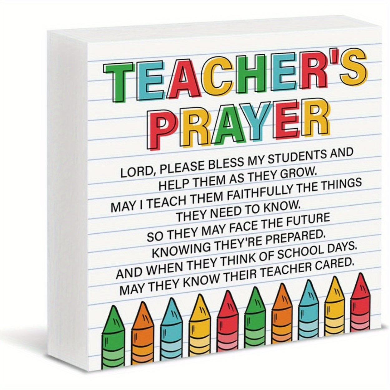 TEMU Christian Teacher Appreciation Gift - Inspirational Card With Colorful Crayon Design, Pvc Tabletop Decor For Teachers, School Staff, Office Desk
