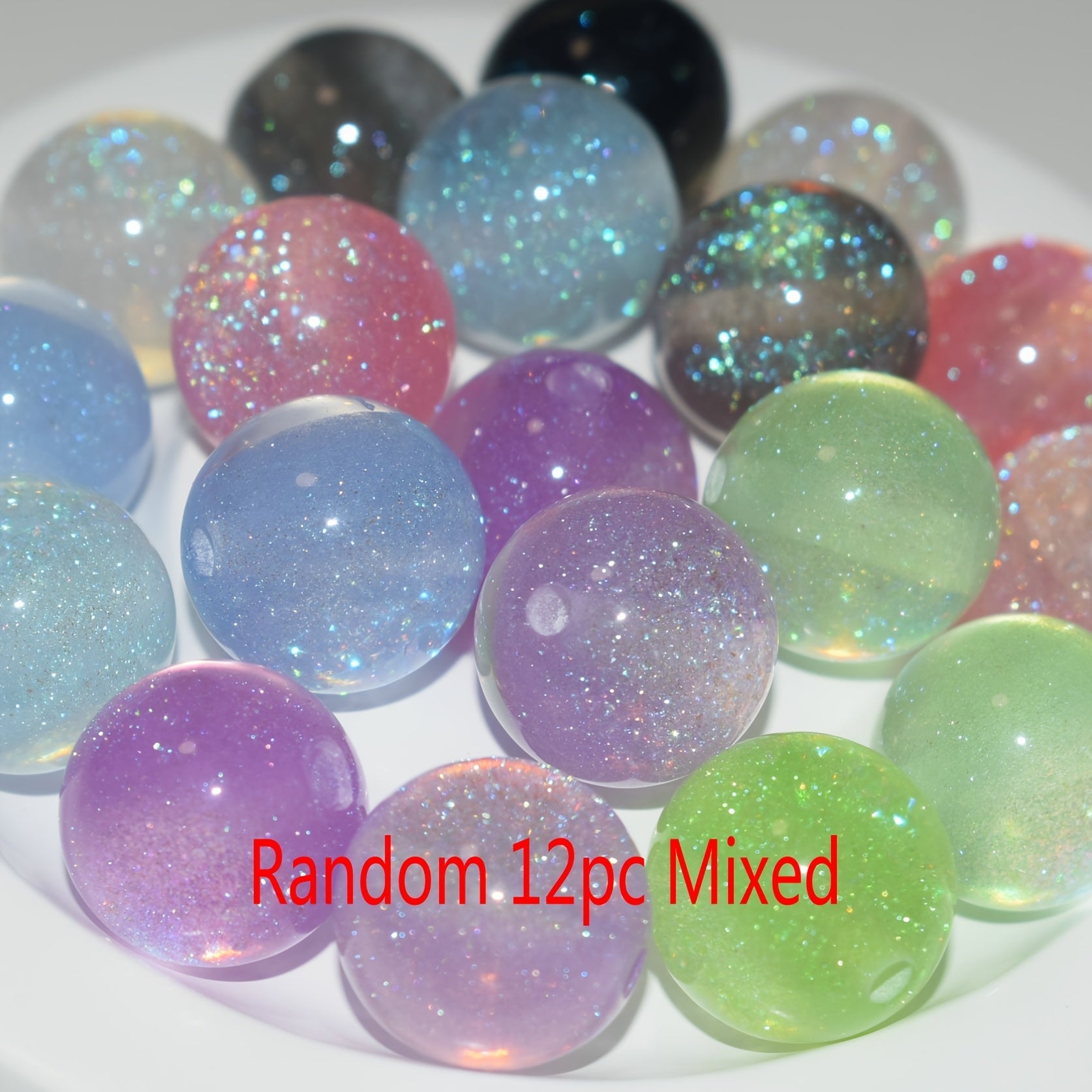 TEMU 10pcs 16mm Sparkle Glitter Loose Beads For Jewelry Making - Round Decorative Beads With Shimmering Glitter, Assortment For Bracelets, Necklaces,