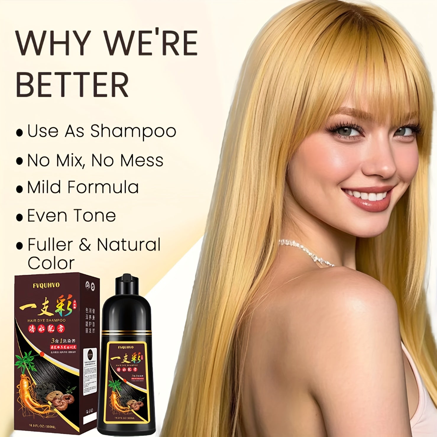 TEMU Black Hair Dye Shampoo 3in 1, Natural Hair Color Shampoo For 100% , Blonde Brown Hair Colors In 10- 16.9fl.oz , Hypoallergenic, Dye Shampoo For