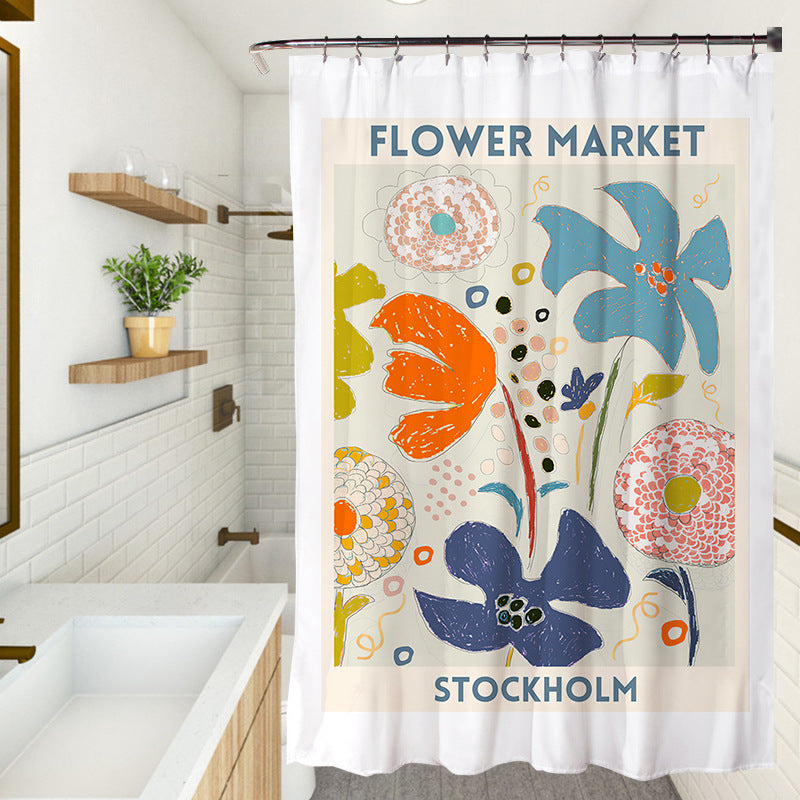 YL-37219 small fresh ins shower curtain bathroom bathroom blocking curtain hand-painted shower curtain factory direct sales wholesale