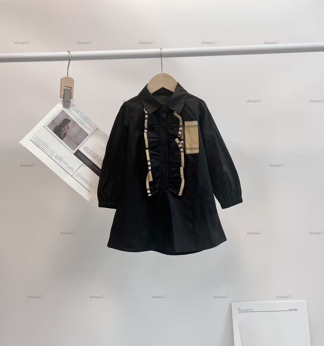 Top Girls dress Ruffled lace design kids dress designer Baby Clothes girls dresses Long sleeve shirt design baby skirt A215X06N051