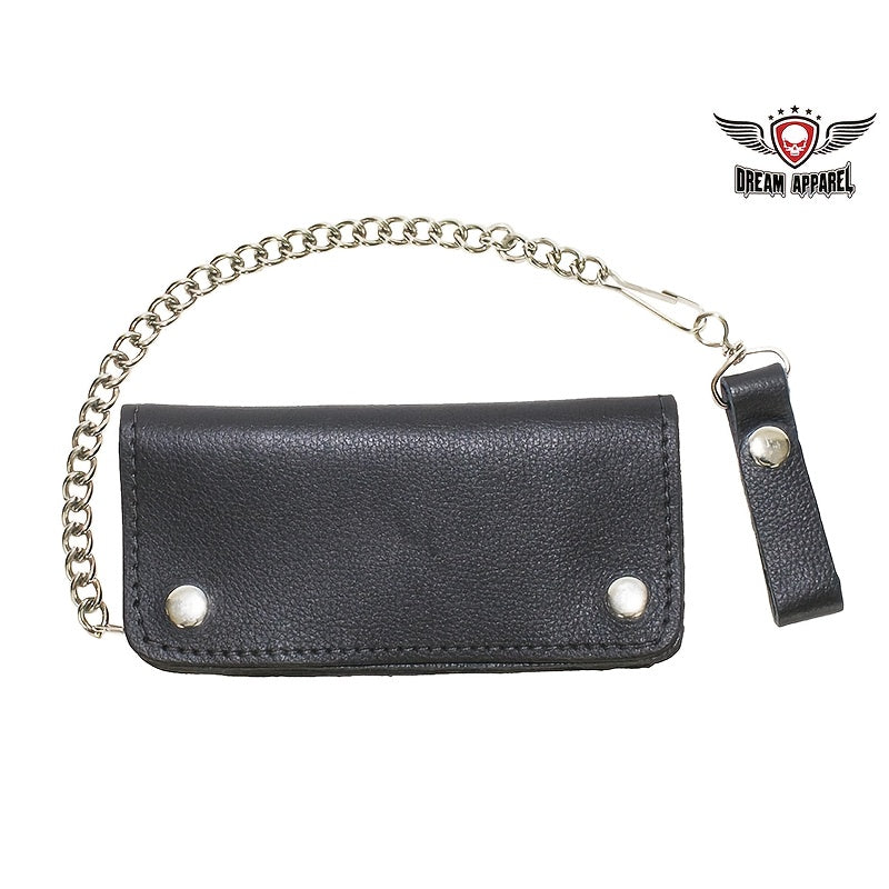 TEMU Bifold Chain Wallet For Men For Women, 7.75 X 3.75in Black Cowhide Leather Motorcycle Biker Wallet With Anti-theft Steel Chain, Id Card Holder