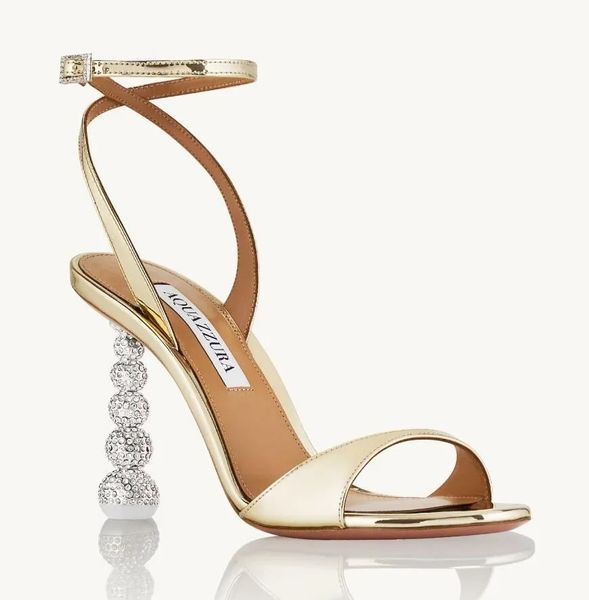 Elegant Women Shoes Yes Baby Sandal Six Crystal-encrusted Sculptural Heel Wedding Party Dress Lady Walking Elegant Sandalias EU35-43 Origina