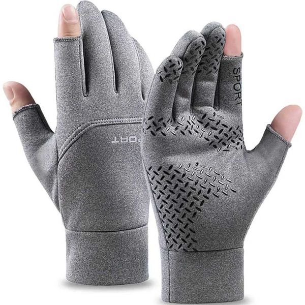 Cycling Gloves Winter Fishing Mens Gloves Women Cycling Warm Anti-Slip Gloves for Fishing Sports Touch Screen Two Fingers Cut Outdoor Anglin