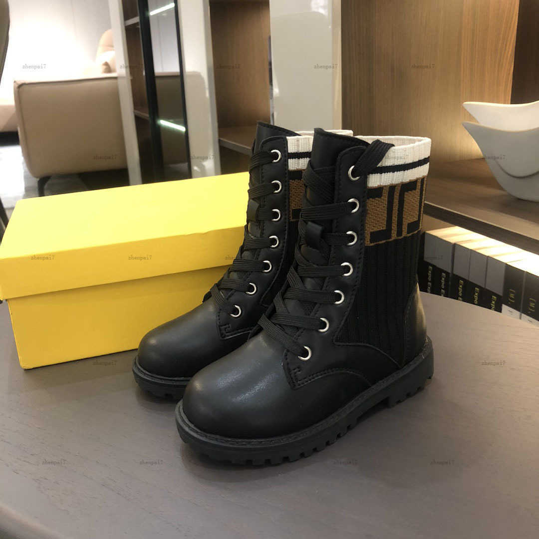 Top one Kids shoes Lace-Up baby sneakers size 26-35 Including Cardboard Box Letter printing Velvet girls High Boots A604X17N140