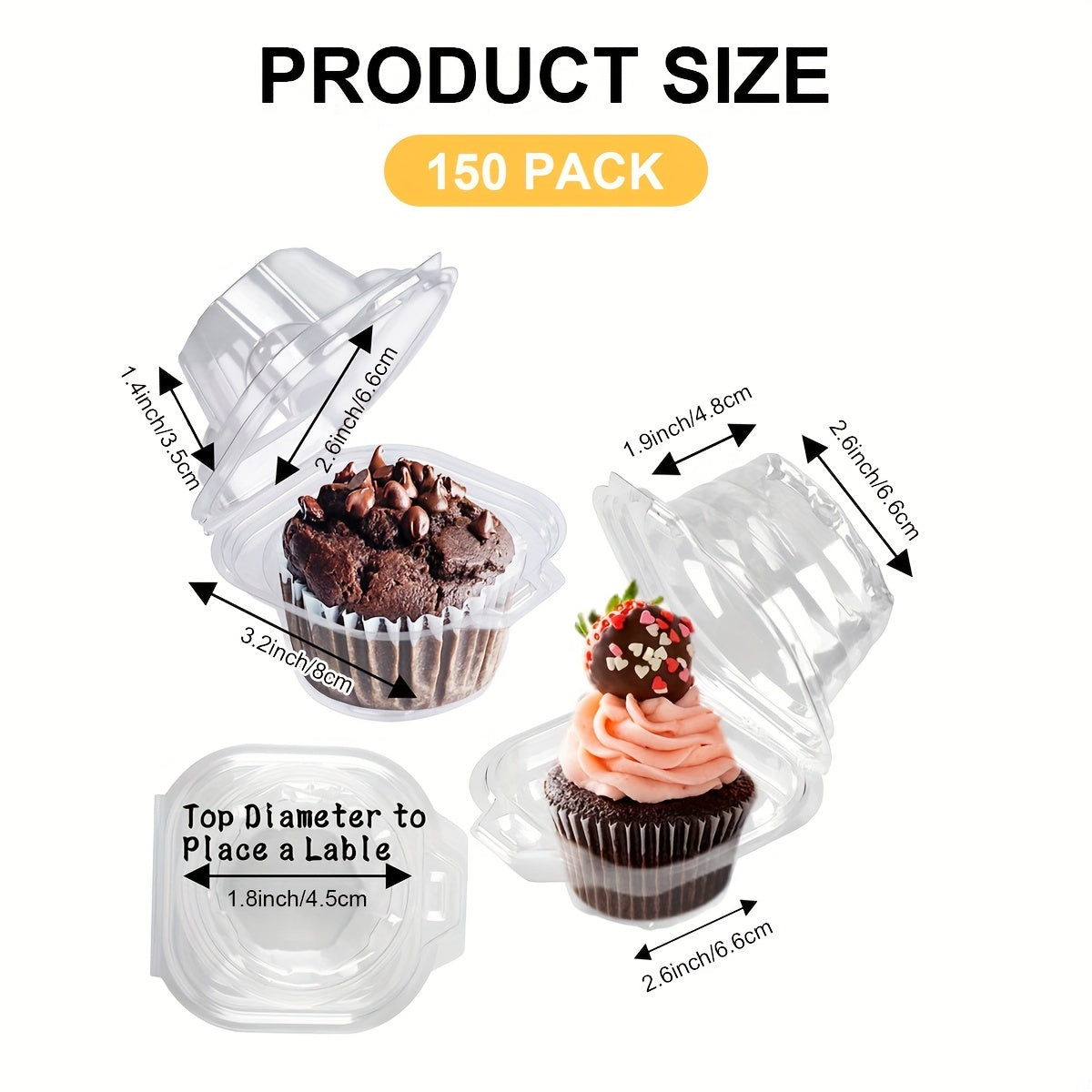 TEMU 100-150pcs Individual Cupcake Containers Plastic Cupcake Boxes Cupcake Holders Stackable Cupcake Carrier For Christmas, Halloween, Easter, ,