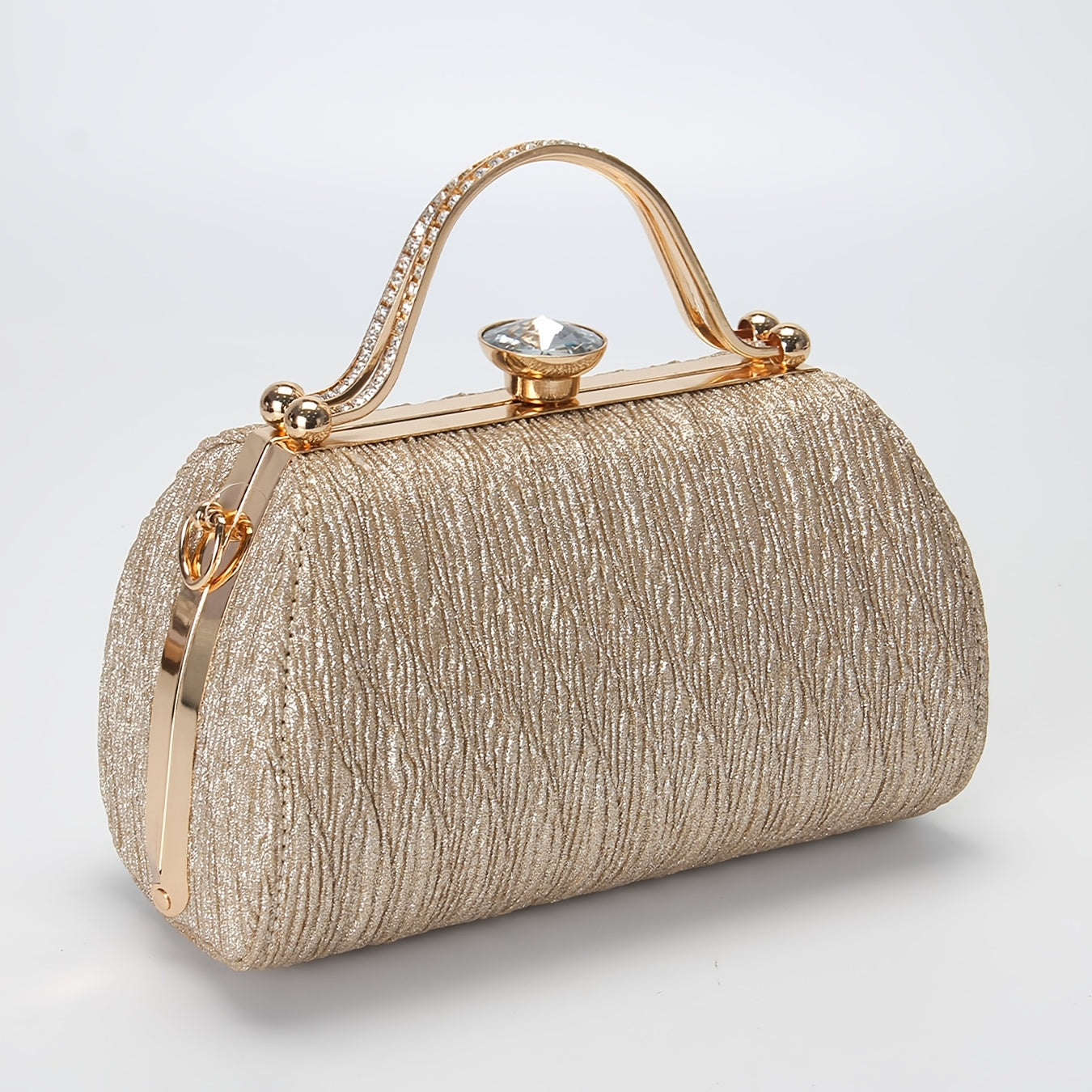 TEMU Shiny Pleated Long Tube Elegant Ladies Dinner Bag, Large Capacity -studded Double Handle Handbag, Large -studded Lock Design, With Shoulder Be