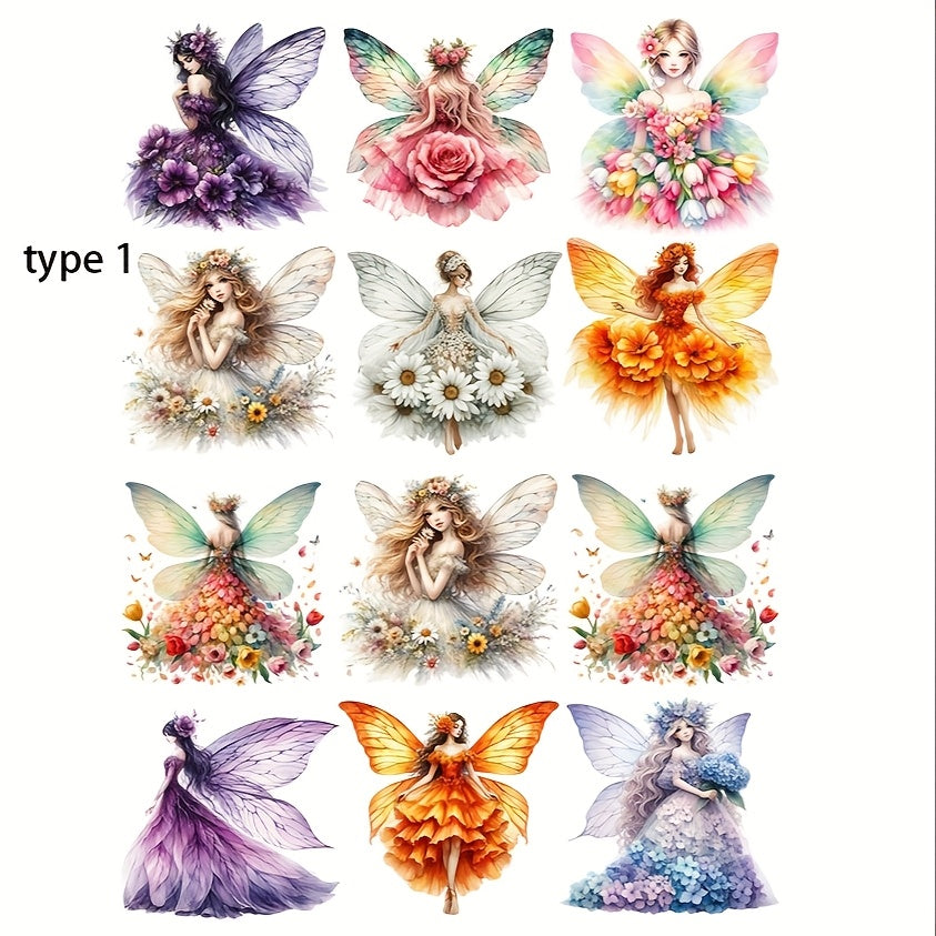 TEMU 1 Pack Flower Fairy Elf Stickers With Wings And Skirts, Creative Handmade Diy Cutting Journal Notebook Album Photo Stationery Stickers, Craft