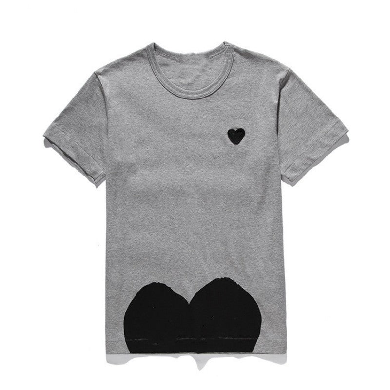 grey t shirt with black heart patern mens t shirt grey breathable anti-wrinkle anti-pilling printed shirts short sleeve breathable anti-shrink love