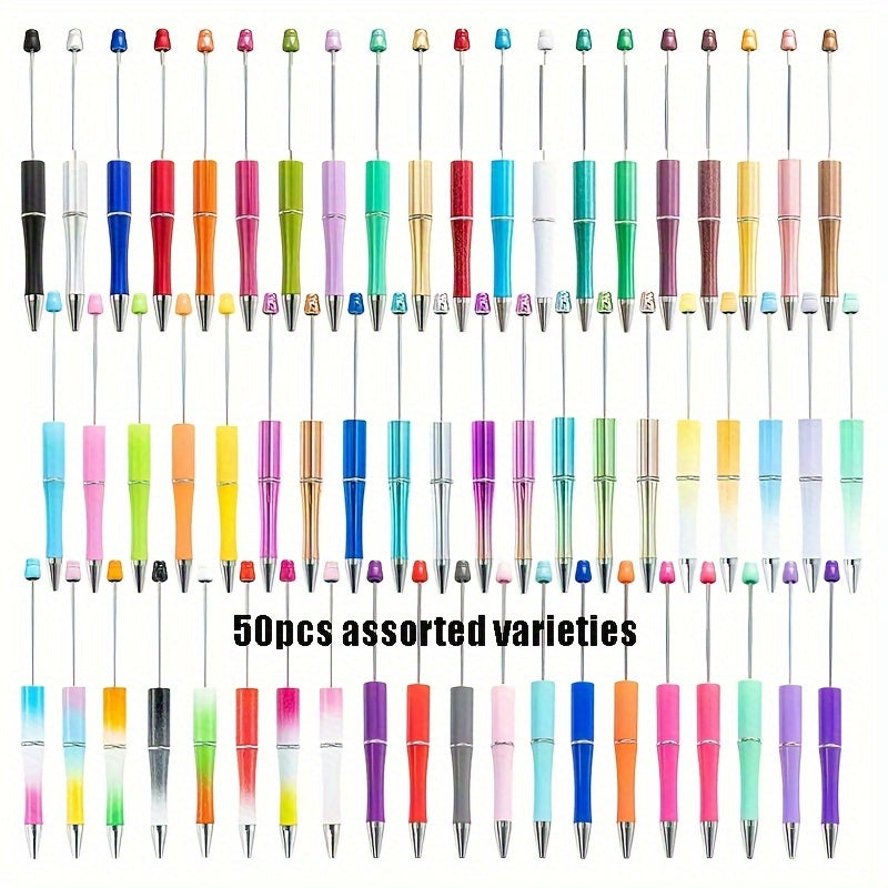 TEMU 50pcs Plastic Beadable Ballpoint Pens Diy Pen Set With For Office & School Supplies Back To School Gift Suitable For 14+