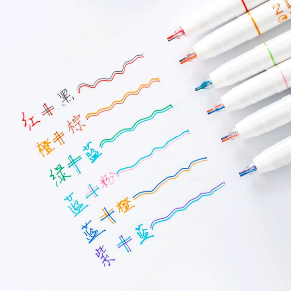 6PCS Colored Two-color Highlight Marker Three-dimensional Color Gel Pen Set 0.5mm Diary Stationery School Office Supplies