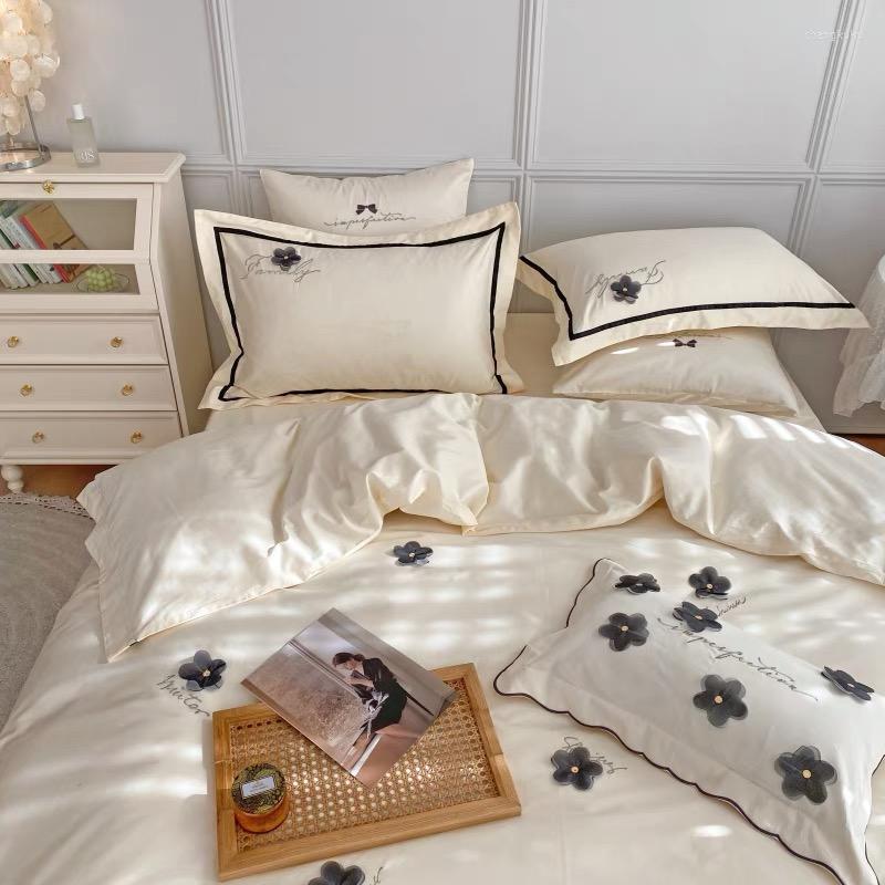 Bedding Sets All Cotton 4 Princess Style Girl Heart Rice White Simple Long Staple Quilt Cover Spring