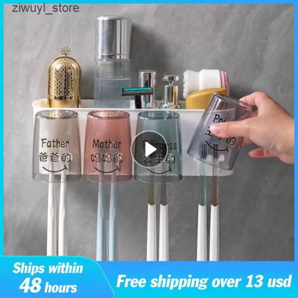 Toothbrush Holders Bathroom toothbrush cup wall mounted electric toothbrush holder non punched storage rack household accessories bathroom a