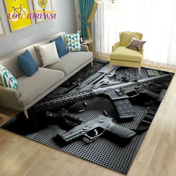 Carpets 3D Assault Rifle Pistol Revolver Gun Area RugCarpet Rug for Living Room Bedroom Sofa Doormat DecorKid Play Non-slip Floor Mat J24111