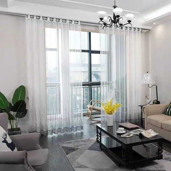 Curtain Simple and Stylish Gray and White Gauze Curtain Curtains for Living Dining Room Bedroom R240808