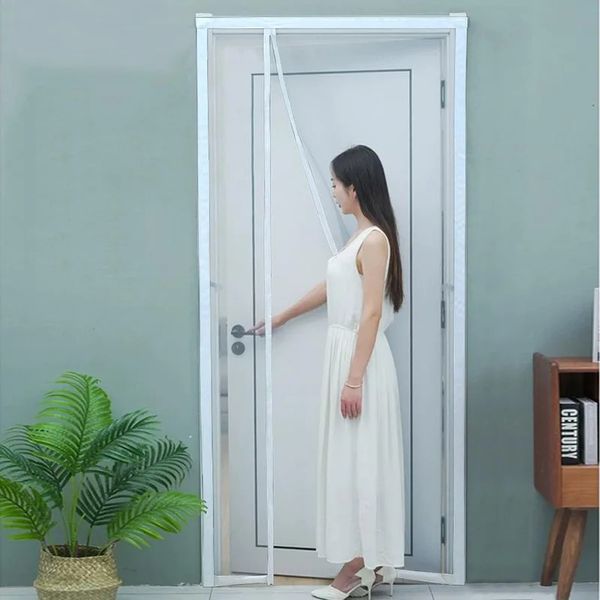 Sheer Curtains White magnetic door curtain window mosquito net side opening custom size curtain insect net and mosquito repellent invisible