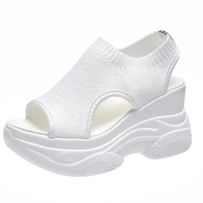 Womens Sandals 2024 Summer Wedge Heel Elastic Cloth Cover Foot Ladies Sandals Thick-soled Fashion Trifle Elevation Casual Shoes 240611