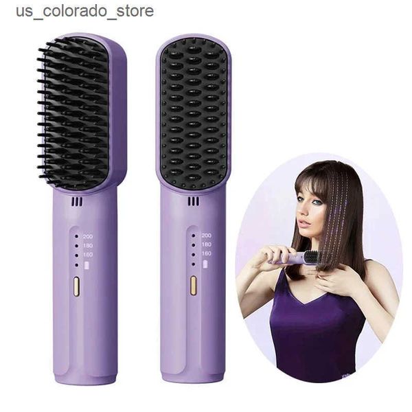 Electric Hair Brushes Wireless Hair Straightener Heating Negative Ion Straight Curling Hair Comb Rechargeable Anti-scalding Electric Hair Ca