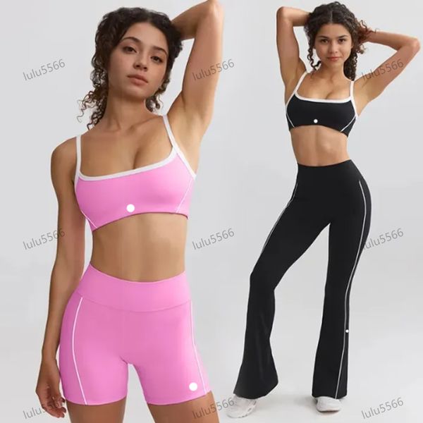 2024 Yoga Set High waist pants clothing suit Lycra fabric womens lingerie Sports Bra underwear shockproof tight suspenders workout sets jump