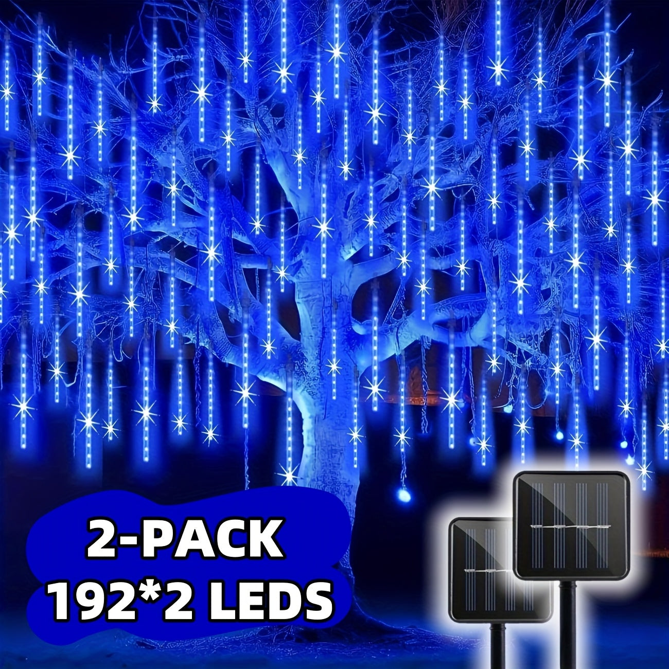 TEMU 2-pack Solar Meteor Shower Lights Outdoor, Christmas Decorations Lights Solar Powered, 16 Tubes 192*2led Rain Drop Lights, Snow Cascading String