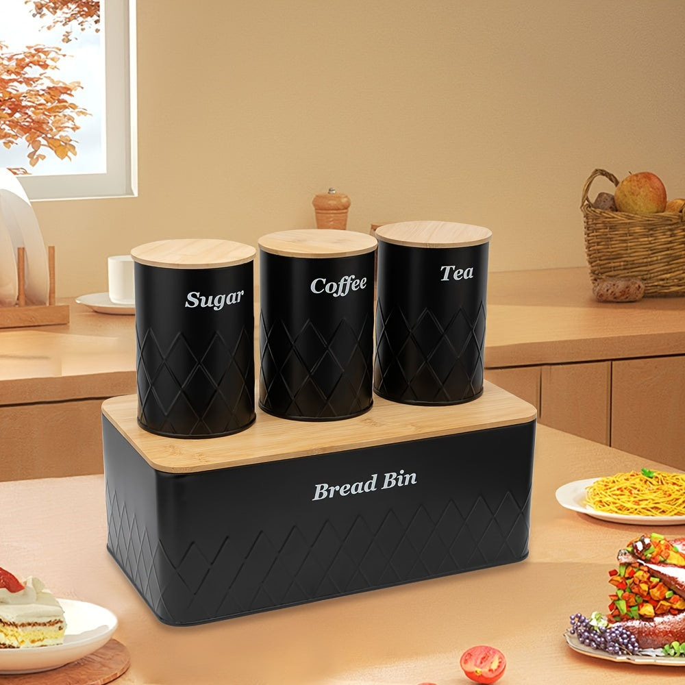 TEMU Bin With 3 Canister Sets For Tea, Sugar, Coffee Containers