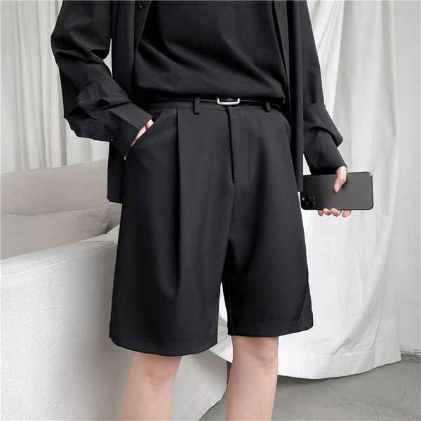 Men&#039;s Shorts Summer Straight Fit Knee-Length Short Suit Pant Solid Black White Clothing Student Thin Colors Casual Man 230410