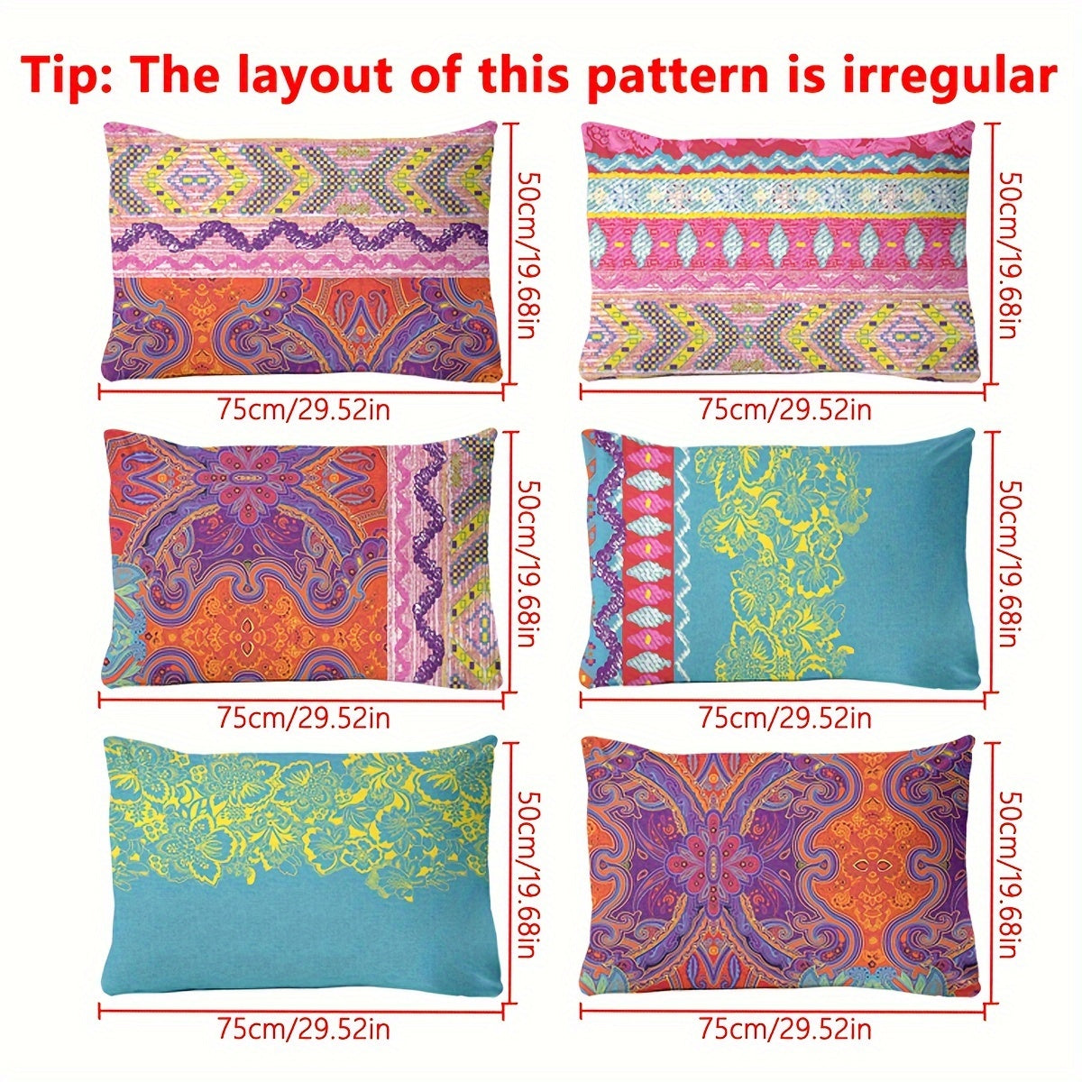 TEMU Bohemian Printed Pillowcase, Modern , Soft Brushed Fabric, Machine Washable, Quilted , Active Printing, 100% Polyester, Bedroom Decor - 1 Piece