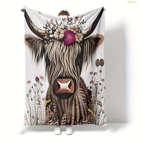 Highland Cozy Blanket Cow Print Throw: Soft, Hypoallergenic, Multi-purpose - Ideal for All Seasons & Settings