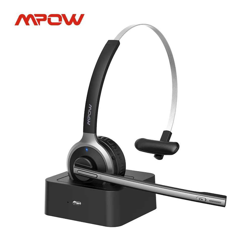 Headphones Earphones Mpow M5 Pro Bluetooth 5.0 Headphones with Mic Charging Base Wireless Headset for PC Laptop Call Center Office 18H Talking Time