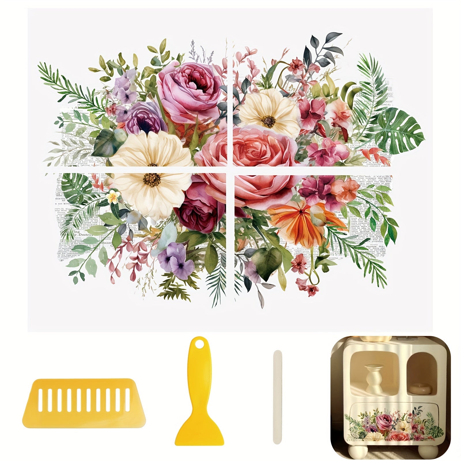 TEMU 4 Sheets Colorful Flower Rub On Transfer Stickers - Vibrant Floral Decals For Diy Scrapbooking, Photo Albums & Furniture Decor, 9.45 X 11.8