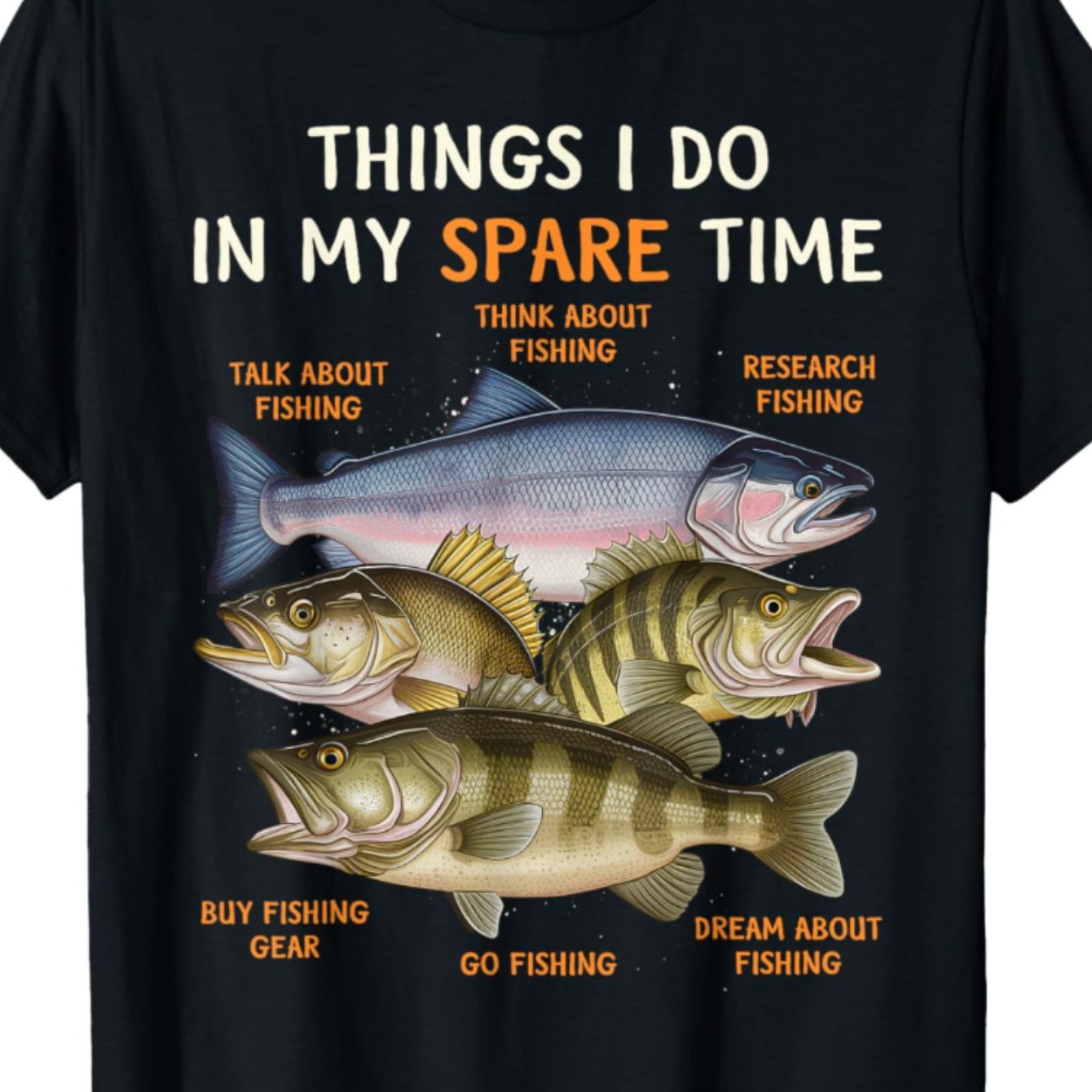 TEMU Men's Funny Fishing Graphic T-shirt - "things I My " Design, Bass & Trout Illustration, Cotton Tee For , Casual Round Neck, Machine Washable,