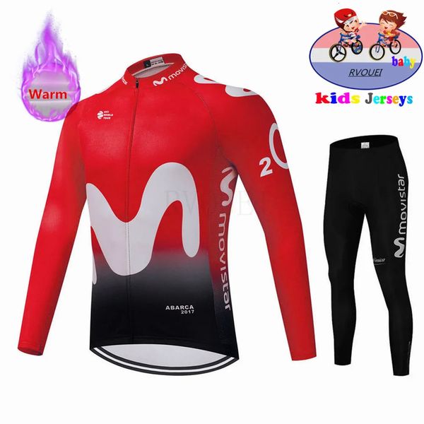 Baby Movistar Kids Winter Cycling Jersey Set Boys Girls Cycling Clothing Long Sleeve Road Bike Suit Ropa Ciclismo 241231
