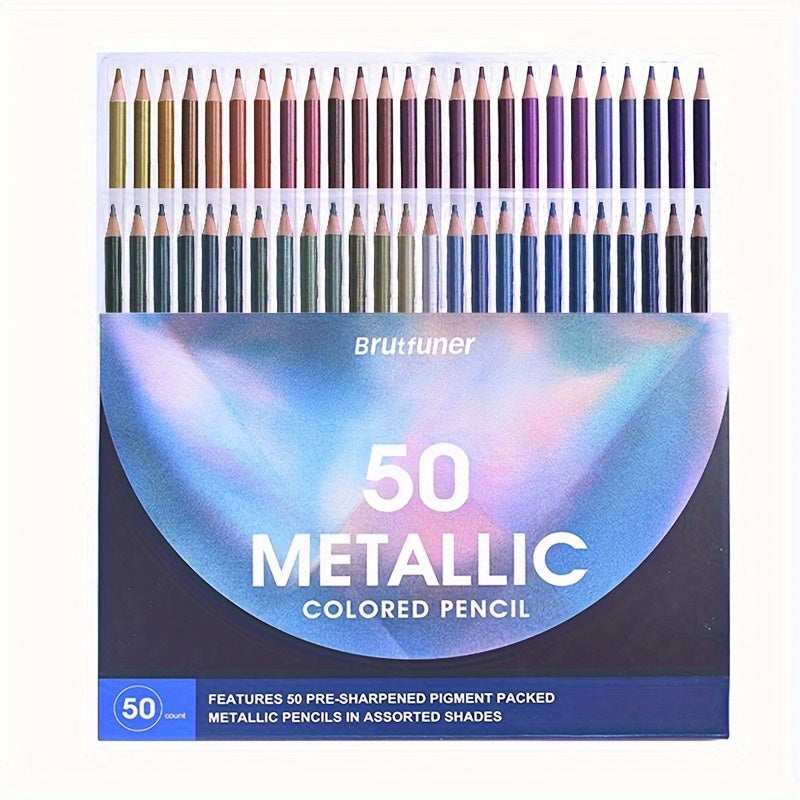 TEMU 50 Colors Metallic Colored Pencils Drawing Colored Pencil Golden Pencil For Artist Sketch Supplies Stationery