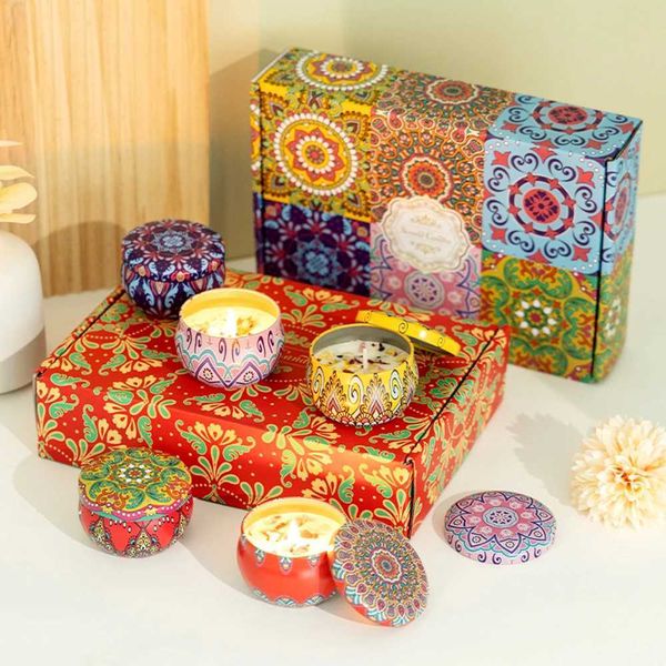 6-4 packs of mixed fragrance candle jars vintage floral candle jars soy wax scented candles wedding and birthday gifts home decor X241004