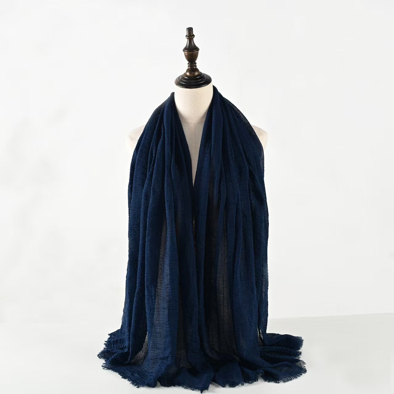 T1156 Pleated solid color cotton and linen scarf, wrinkled fur edge bubble scarf, long scarf shawl