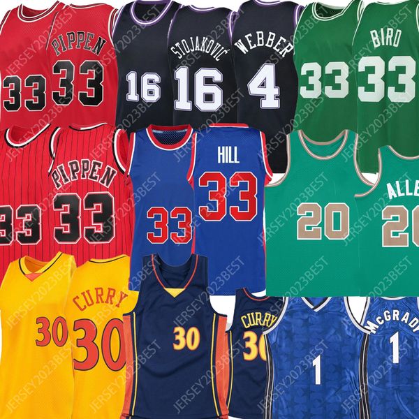 Basketball yerseys Retro style Stephen Curry Larry Bird Ray Allen Chries Webber Tracy McGrady Peja Stojakovic Garnett Hill men women youth X
