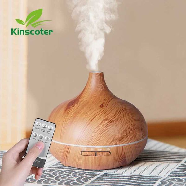Humidifiers High Quality 500ml Aromatherapy Essential Oil Diffuser Wood Grain Remote Control Ultrasonic Air Humidifier with 7 Colors Light S