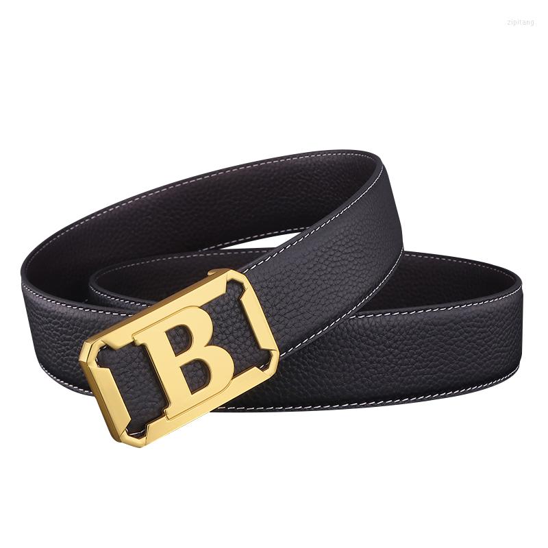 Belts High Quality 3.8cm Wide Men&#039;s Belt Fashion Letter B Pattern Slider Luxury Designer Full Grain Leather Ceinture