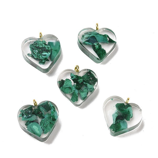 Transparent Resin Natural Malachite Jasper Dyed Chips Pendants