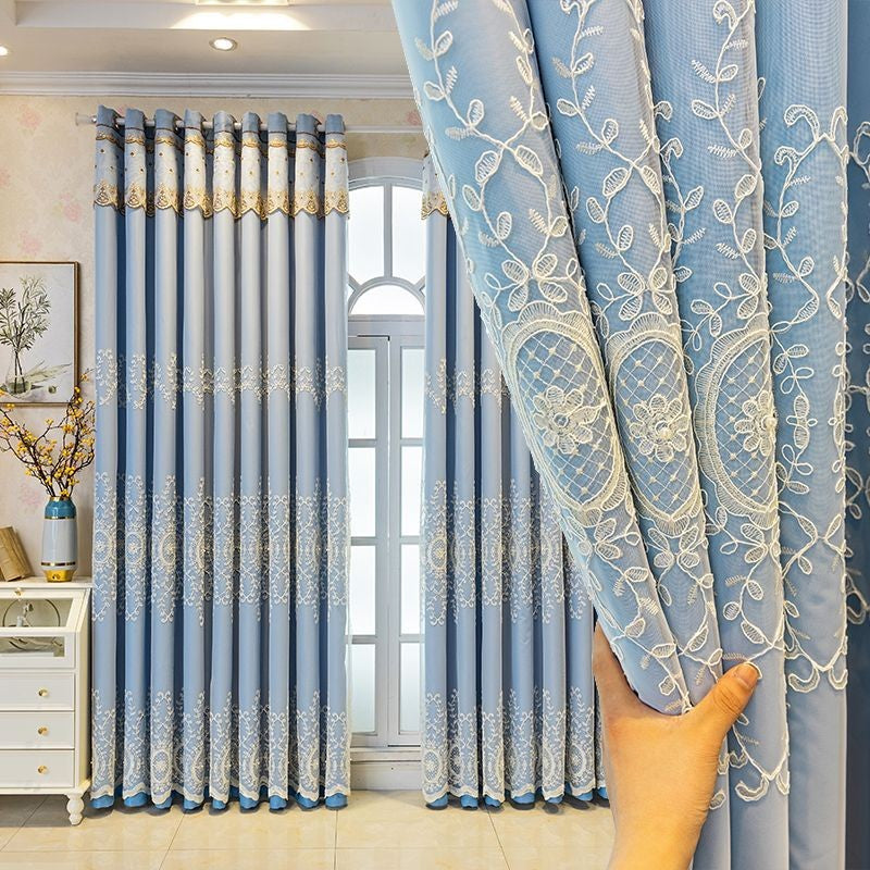 T0503 simple European style embroidery yarn one-piece finished living room bedroom atmospheric floating embroidery curtain
