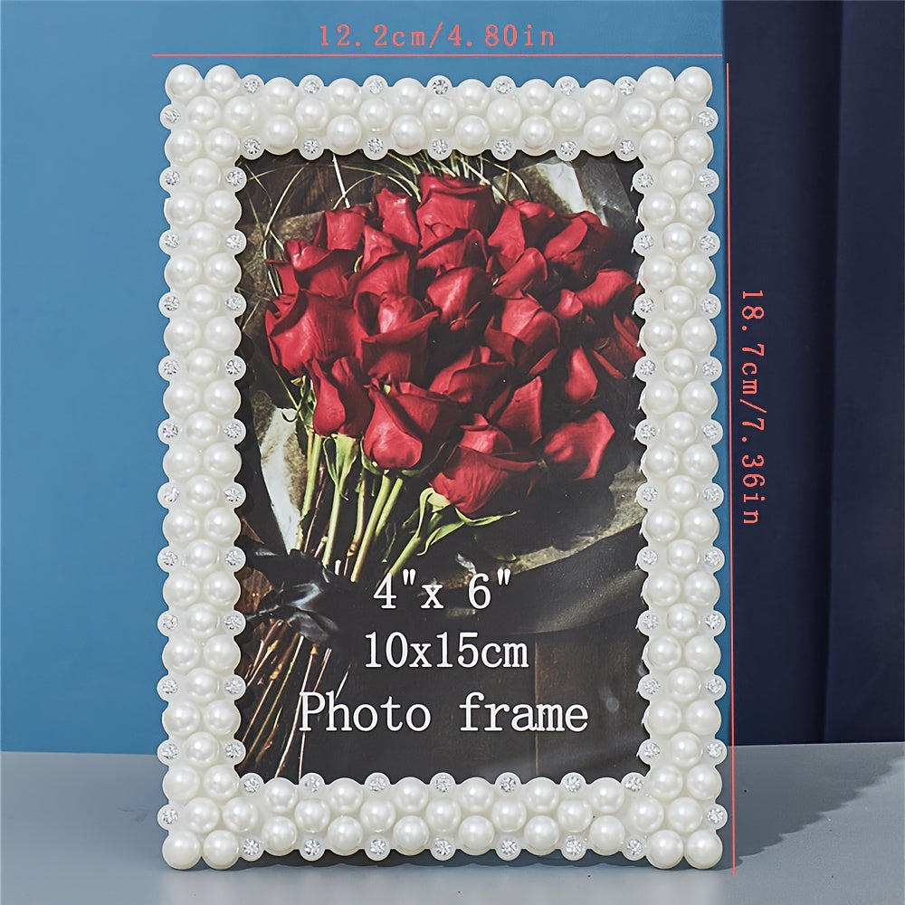 TEMU Elegant Pearl Photo Frame - Perfect For Romance And Special Occasions