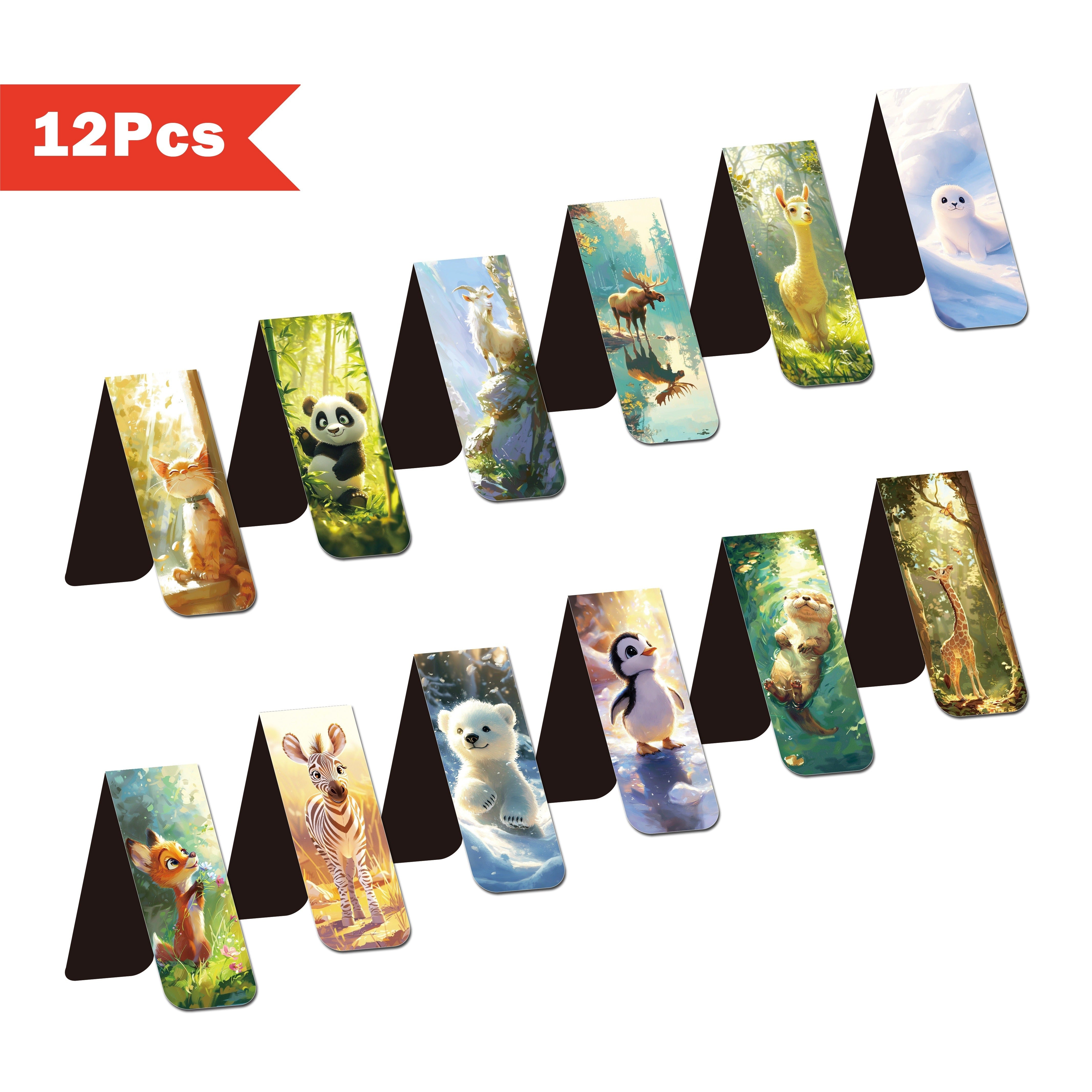 TEMU 12pcs Cute Animal Magnetic Bookmarks - Colorful Page Markers & Clips, Durable & Attractive Design For Book Lovers, Teachers & Party Favors
