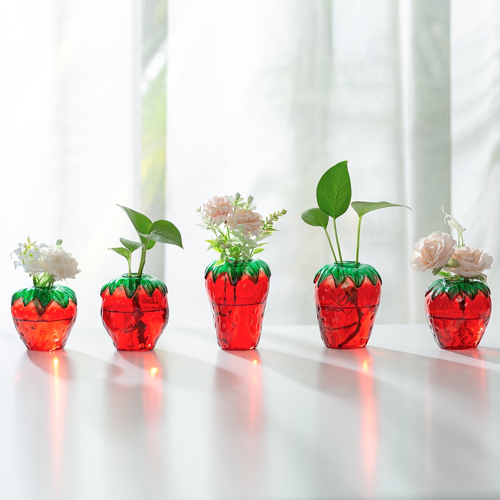 TEMU 5pcs Strawberry Propagation Vase Decor Cute Mini Vases Propagation Stations For Flower Vase Set Terrarium Jar Gifts For Women Mom Birthday