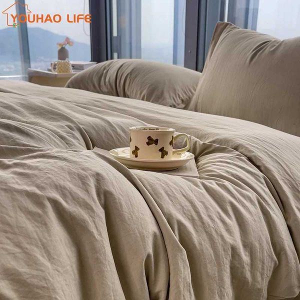 Washed Cotton Bedding SetBed Sheet en Feel Super Soft Comfortable 4-Piece Duvet Cover Set Durable and Easy Care Y240730