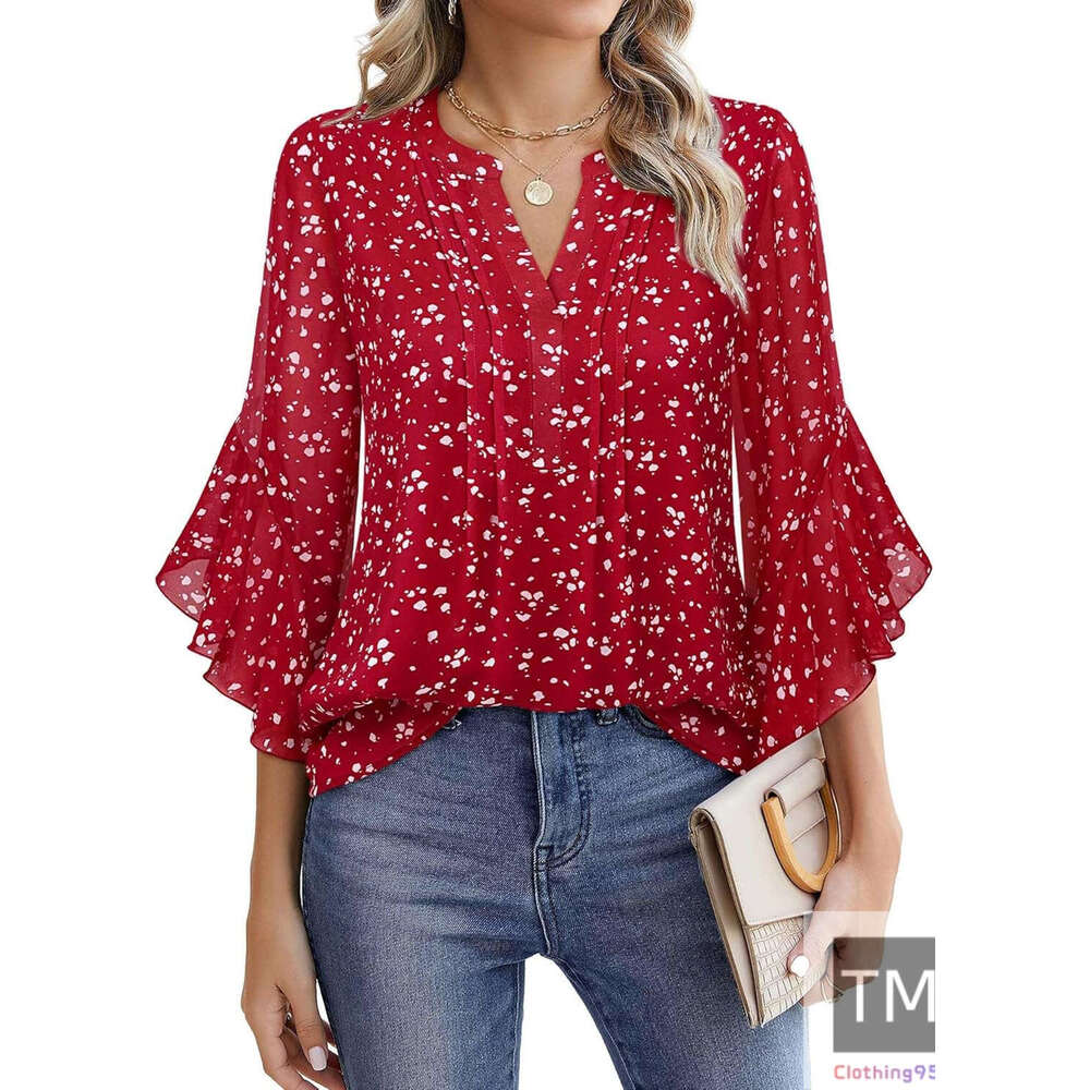 Women&#039;s 3-4 Sleeve Tops Dressy Casual Business Work Blouses Chiffon Office Shirts