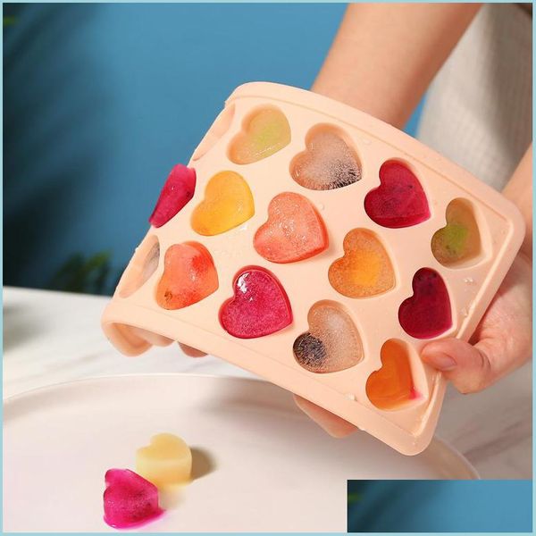 Ice Cream Tools 21Cell Sile Cube Heart Shape Tray Household Mold Plastic Ice Box With Lid Kitchen Bar Accessories 220610 Drop Delive Dhrem