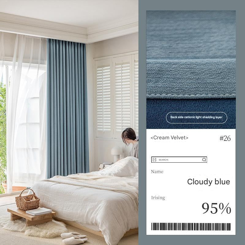 B3 simple thick cream velvet curtain chenille blackout curtain fabric full blackout simple curtain fabric